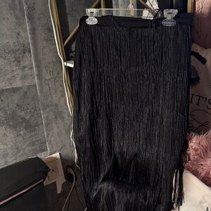 Chic Black Fringe Maxi Skirt
